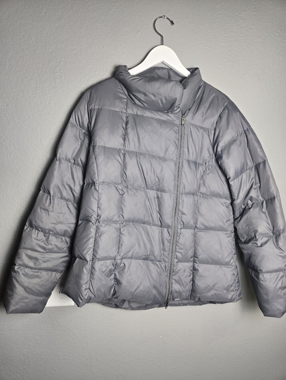 Eileen Fisher Gray Quilted Down Puffer Jacket Size Medium